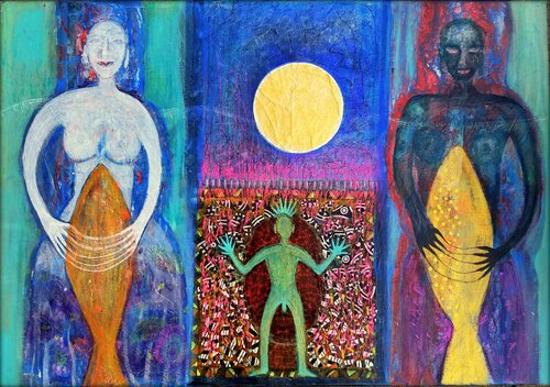 Fische im Mond von Eva Dahn Rubin, Malerei kaufen auf Singulart