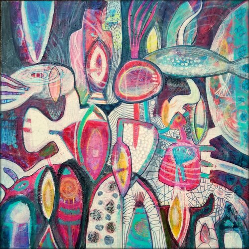 PARTY IM PARADIES von Eva Dahn Rubin, Malerei kaufen auf Singulart