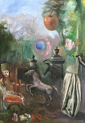 Anthropinos oder die Odyssee des Pferdes, des Hundes und des Menschen van Mona Dia, Schilderij te koop op Singulart