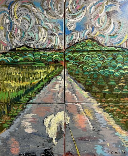 Walking with Gureum (My Dog) – Once More, Gureum Becomes a Painting di Joong-hyun Park, Pittura in vendita su Singulart