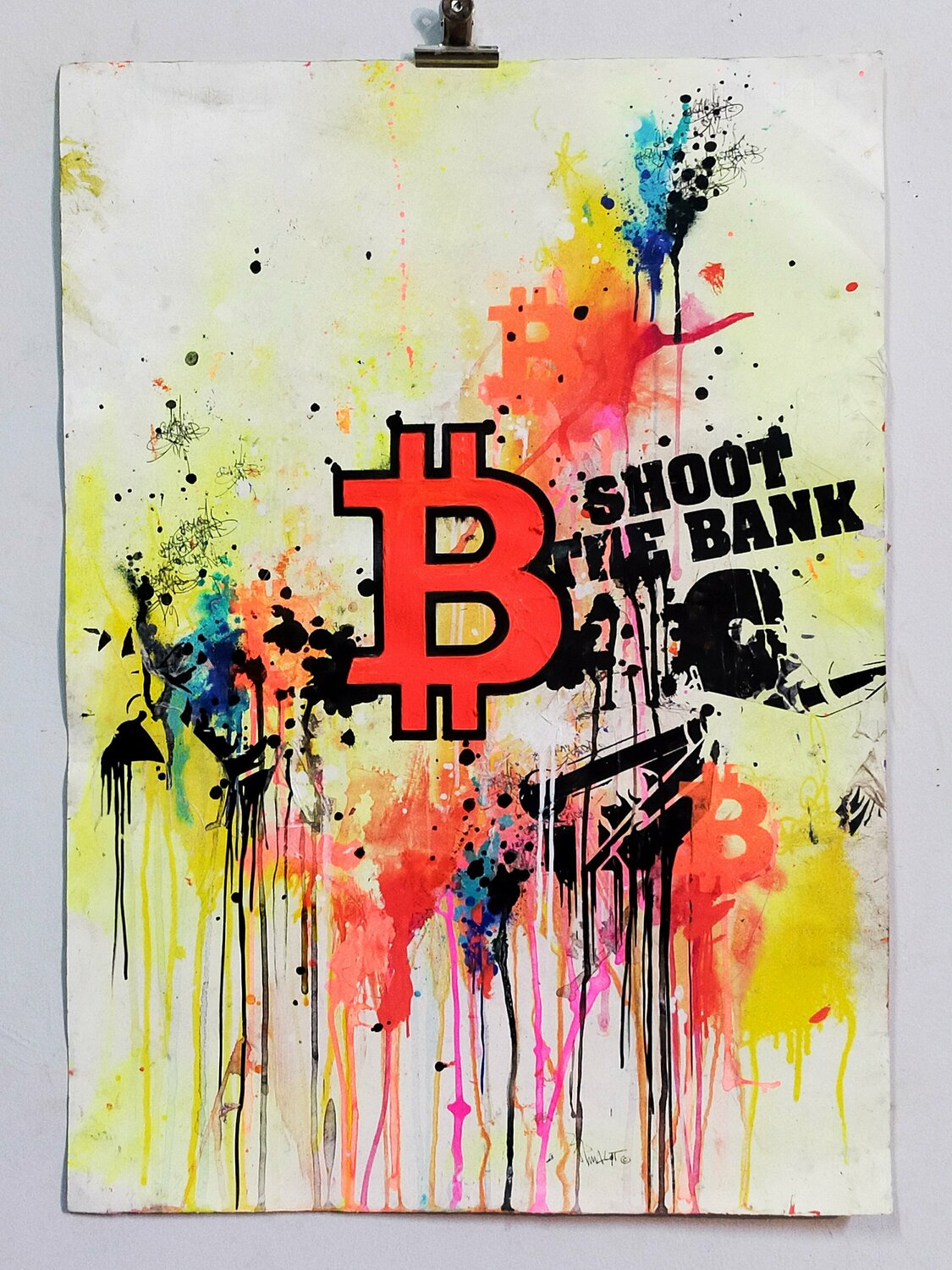 Bitcoin on Shoot The Bank by Jp Malot (2021) : Work on Paper Acrylic,  Graffiti on Paper - Singulart