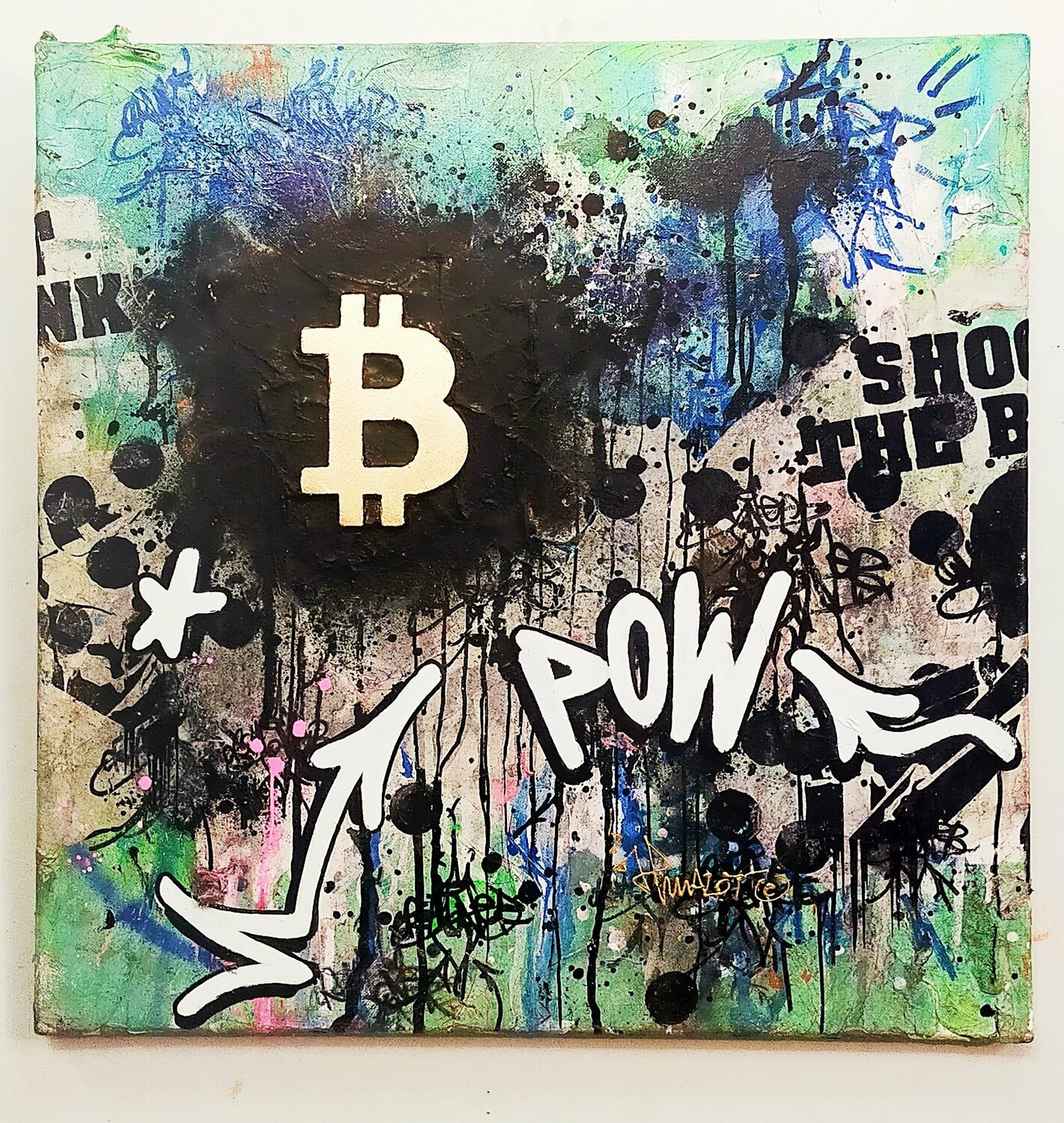 Bitcoin on Shoot The Bank adn Dot, Dot, Dot,.... by Jp Malot (2021) :  Painting Acrylic, Collage on Canvas - Singulart