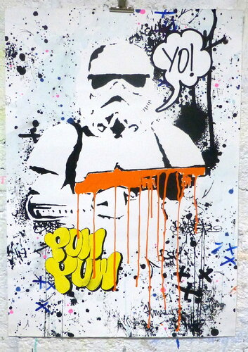 STORMTROOPER ORANGE EDITION HAND PAINTED, SIGNED. par Jp Malot, Œuvre sur papier en vente sur Singulart