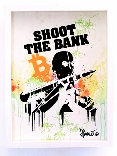SHOOT THE BANK x BITCOIN (collector unique 2021) by Jp Malot, 종이 for Sale on Singulart
