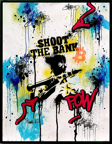 POW! SHOOT THE BANK X BITCOIN by Jp Malot, 종이 for Sale on Singulart