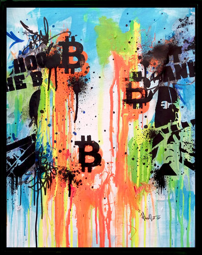 Shoot The Bank X Bitcoin. Canvas. 2022. van Jp Malot, Schilderij te koop op Singulart