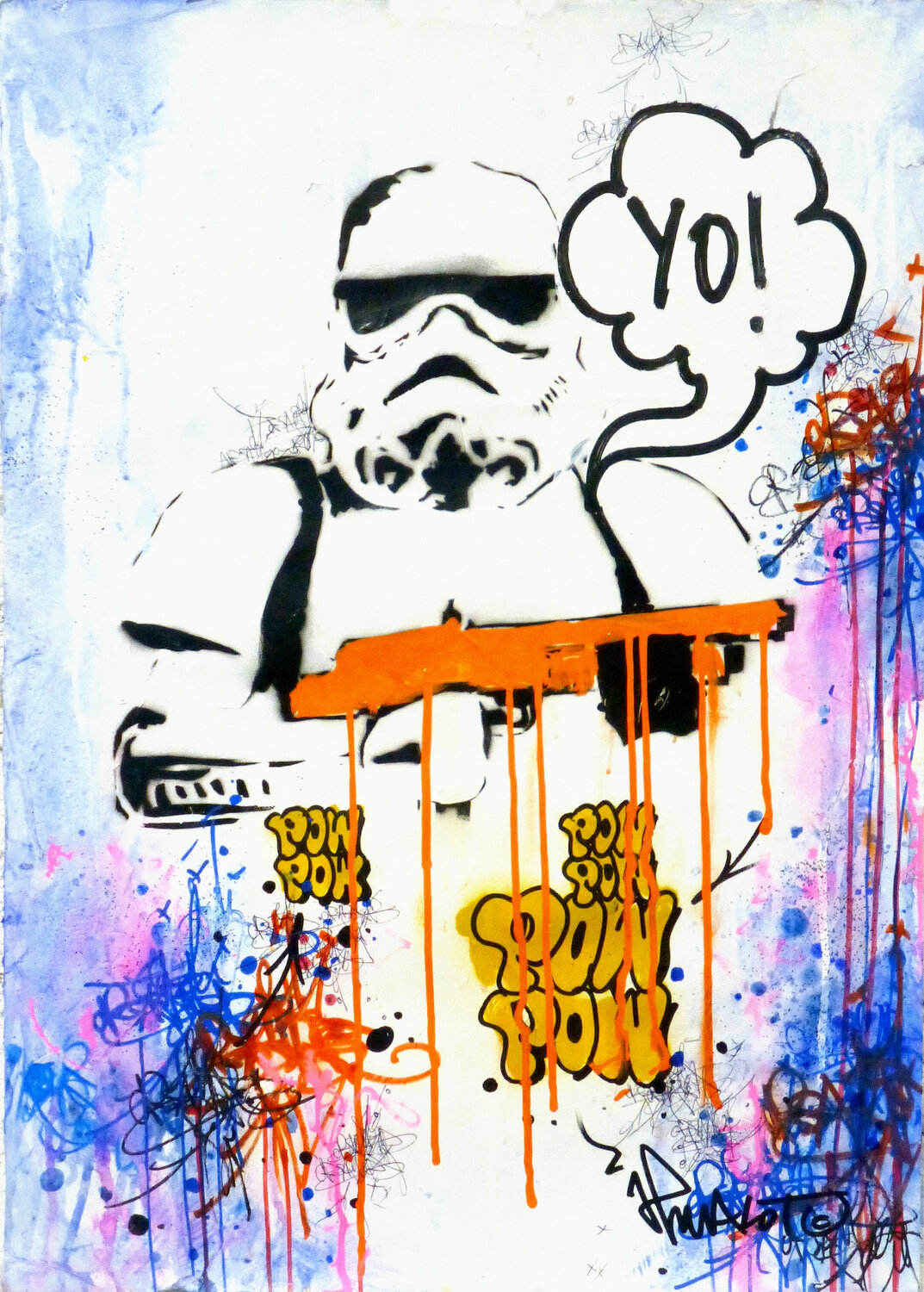 YO star wars x pow street art by Jp Malot (2020) Work on Paper