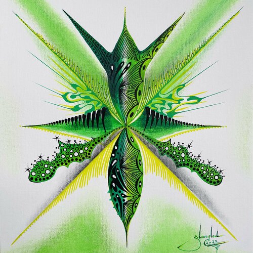 Starlight Meditation 3 - Green by Sandrine Langlade, 油畫 for Sale on Singulart