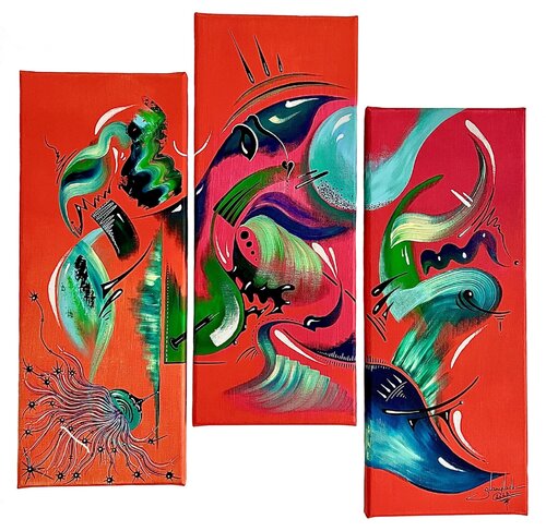 Conversation chromatique (triptyque) by Sandrine Langlade, 油畫 for Sale on Singulart