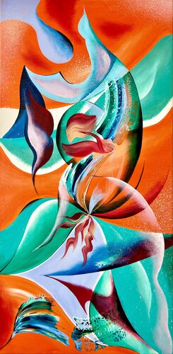 Rhapsodie Orange Turquoise by Sandrine Langlade, 油畫 for Sale on Singulart