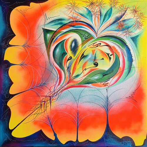 Blooming Heart van Sandrine Langlade, Schilderij te koop op Singulart
