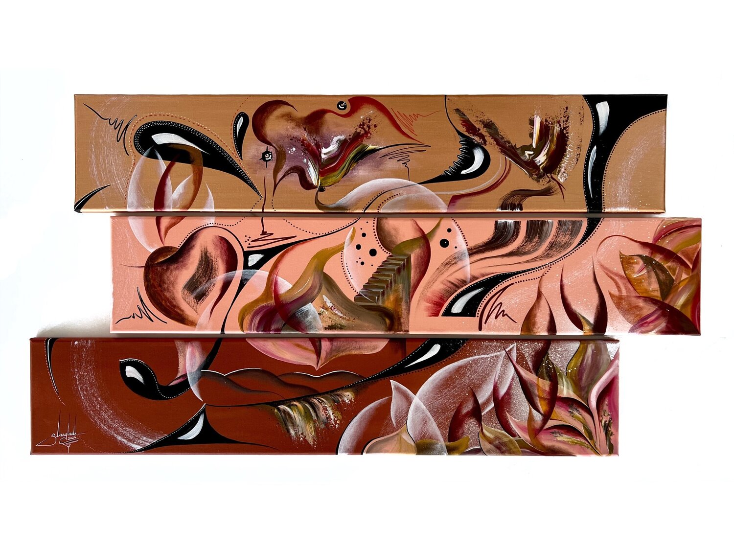 Conversation chromatique 2 (terracotta, triptyque) Sandrine Langlade