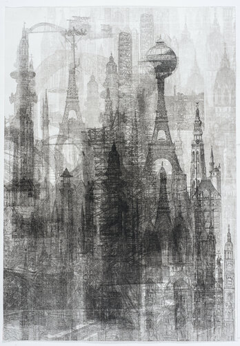 The city in scaffolding van Annemarie Petri, Afdruk te koop op Singulart