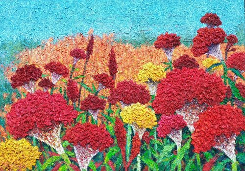 cockcomb-여름의 향연 di Sook Kim, Pittura in vendita su Singulart