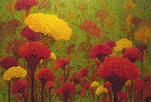 cockscomb-garden di Sook Kim, Pittura in vendita su Singulart