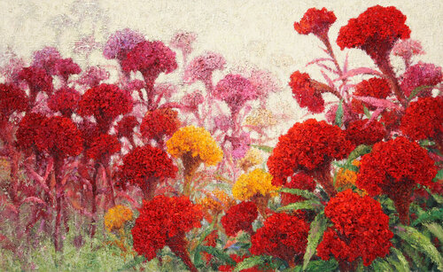 cocokscomb - happy garden1 di Sook Kim, Pittura in vendita su Singulart