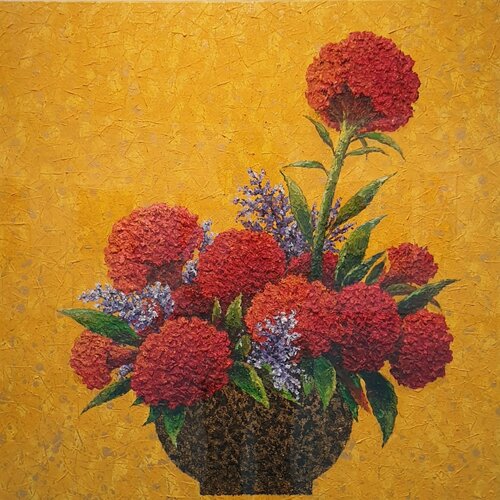 cockscomb - Her love di Sook Kim, Pittura in vendita su Singulart