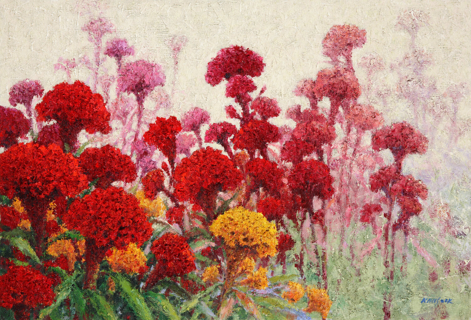 cockscomb - happy garden1 Sook Kim Origineel schilderij te koop