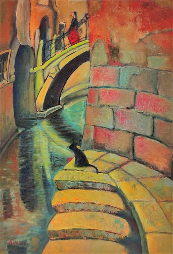 "Back streets of old Venice" (Italie) de Albina Urbanek, Pintura a la venta en Singulart