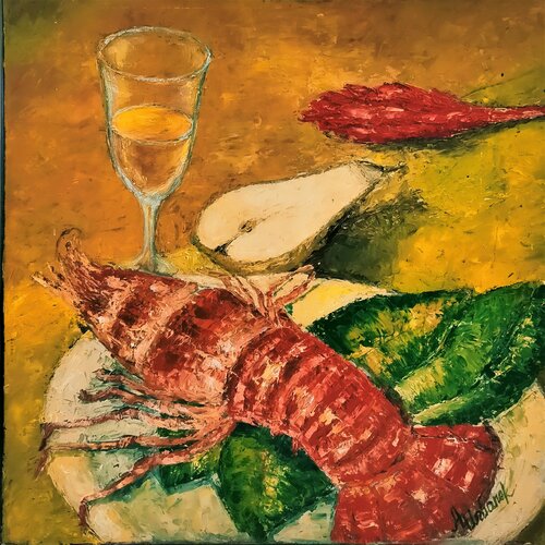 Still Life With Lobster de Albina Urbanek, Pintura a la venta en Singulart