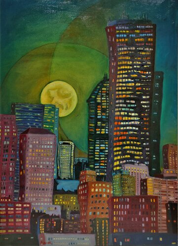 Catman à Chicago. par Albina Urbanek, Peinture en vente sur Singulart