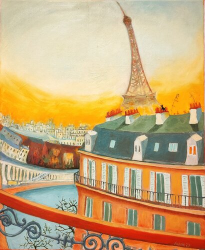Winter Dancing (Eiffel Tower) de Albina Urbanek, Pintura a la venta en Singulart