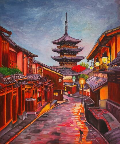 Quand les ombres sont encore tièdes (Toji Temple - Kyoto, Japon) de Albina Urbanek, Pintura a la venta en Singulart