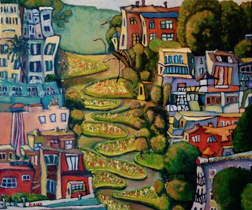 Lombard street (San Francisco) by Albina Urbanek, 회화 for Sale on Singulart