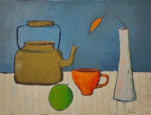 Breakfast with tulip de Albina Urbanek, Pintura a la venta en Singulart