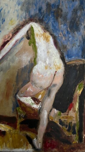 Hommage à Dufy – Claudine sur la poltrona verde von Muriel Deumié, Malerei kaufen auf Singulart