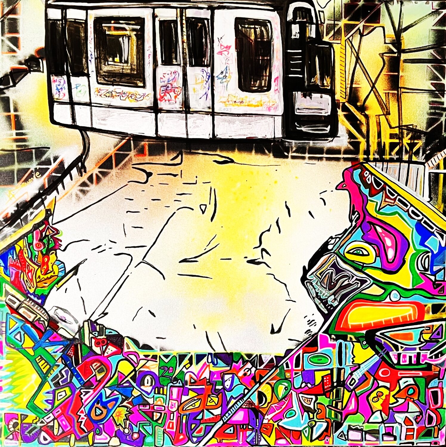 Métro ,dodo, Boulot Muriel Deumié Originalgemälde zu verkaufen