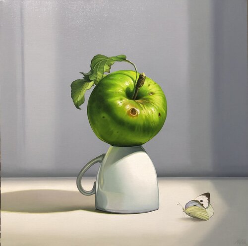 tazzina con mela verde par massimo villa, Peinture en vente sur Singulart