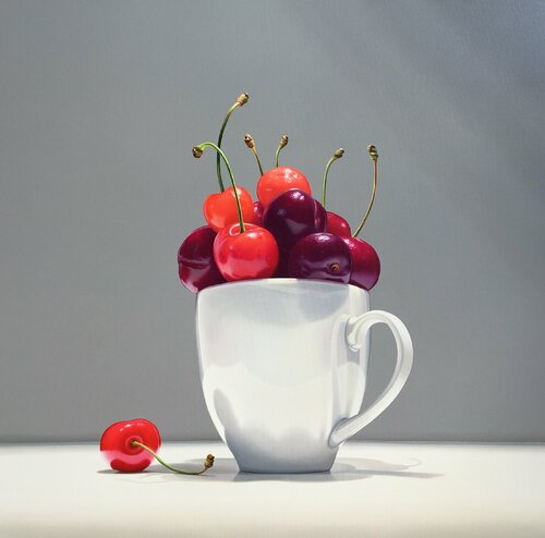 Cup of cherries par massimo villa, Peinture en vente sur Singulart