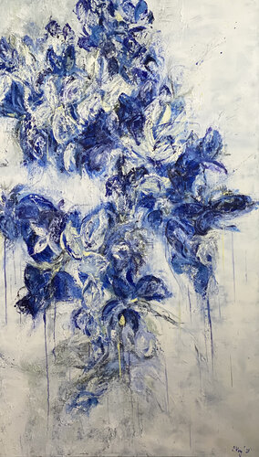 Blue flowers di Sabine Kay, Pittura in vendita su Singulart