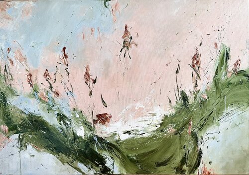 Rosy dawn over fields von Sabine Kay, Malerei kaufen auf Singulart