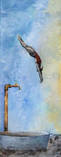She is diving in her bath 2 di Hanneke Pereboom, Pittura in vendita su Singulart
