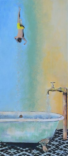 The boy is diving in his bath 1 di Hanneke Pereboom, Pittura in vendita su Singulart
