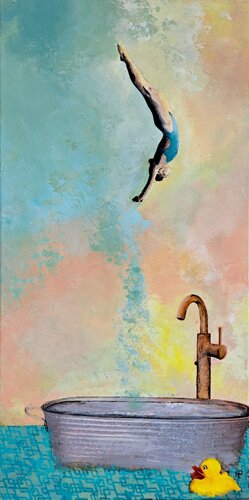 She is diving in her bath 5 di Hanneke Pereboom, Pittura in vendita su Singulart