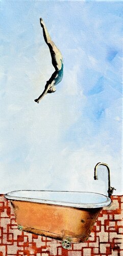 She is diving in her bath 3 by Hanneke Pereboom, Painting for Sale on Singulart