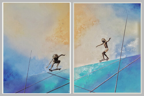 Boys and their skateboards -Diptych von Hanneke Pereboom, Malerei kaufen auf Singulart