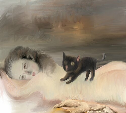 Nude and Black Cat de Catherine Denvir, Pintura a la venta en Singulart