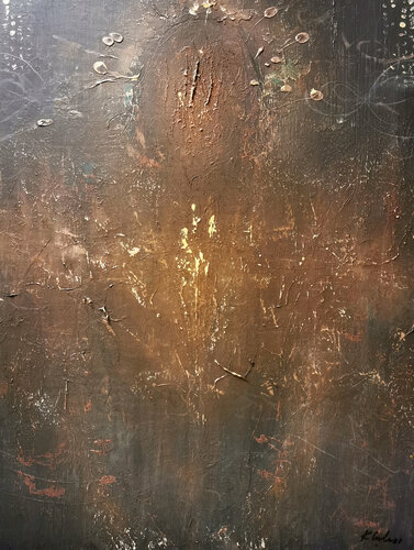 Ancient look rust colors bizarre angel shape spiritual at by O KLOSKA di Ovidiu Kloska, Pittura in vendita su Singulart