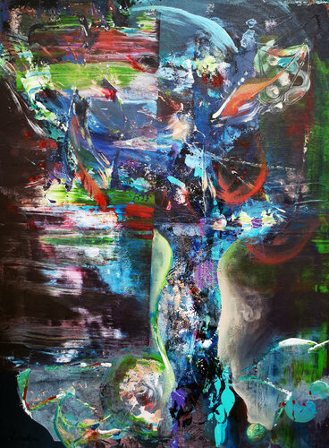 Beautiful abstract large painting pot with flowers unique style by O KLOSKA di Ovidiu Kloska, Pittura in vendita su Singulart