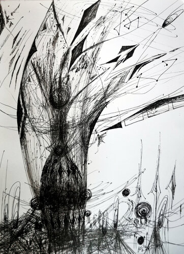 Unique still life metaphysical composition in drawing flowers of eternity Kloska di Ovidiu Kloska, Disegno in vendita su Singulart