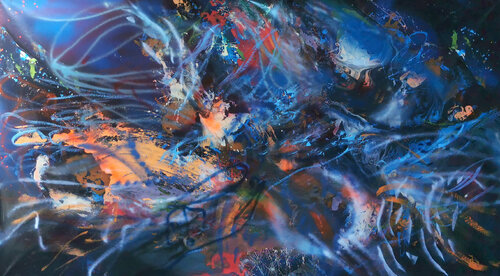 Gigantic xxl superbe colors abstraction fluid painting action art drippinig 450 cm ! by master Kloska Ovidiu Kloska