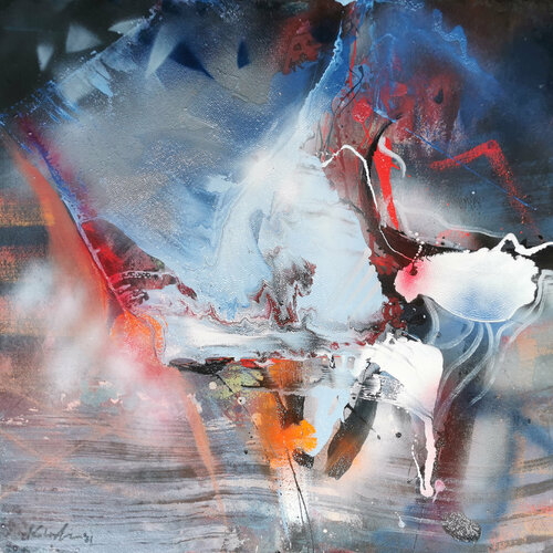 Stunning abstract mindscape dreamscape liquid action painting by master KLOSKA The last dream of a silk worm 2 di Ovidiu Kloska, Pittura in vendita su Singulart