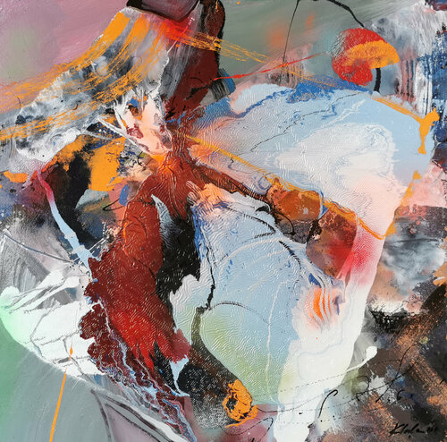 Infinite metamorphosis large unique abstract painting on wood by master Kloska Ovidiu Kloska