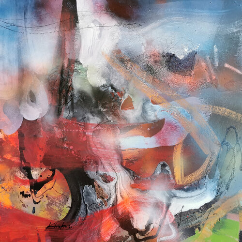 Opium icecream and a lot of love large unique abstract painting on wood by master Kloska Ovidiu Kloska