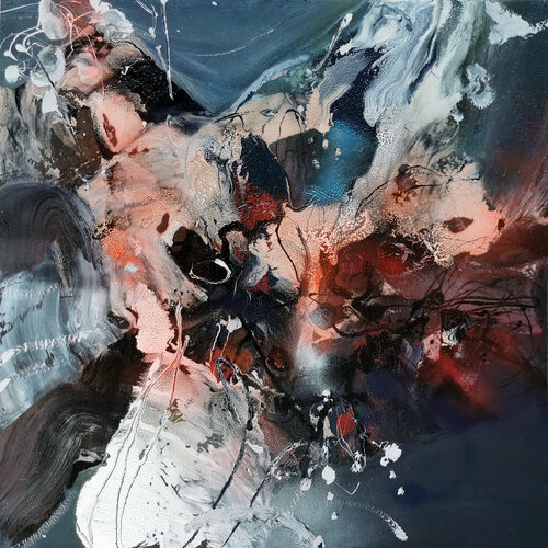 Large scale painting fascinating mindscape Hiding the blue signed Kloska O van Ovidiu Kloska, Schilderij te koop op Singulart