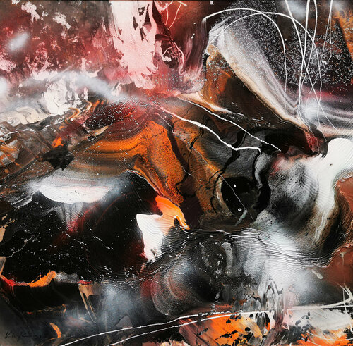 Large scale painting fascinating mindscape Coffee with milk and lost rays of light signed Kloska O van Ovidiu Kloska, Schilderij te koop op Singulart